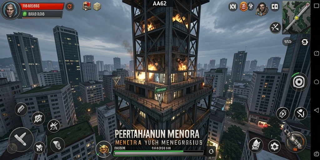 Tangkapan layar menunjukkan aksi seru gameplay Tower Defense AA62.