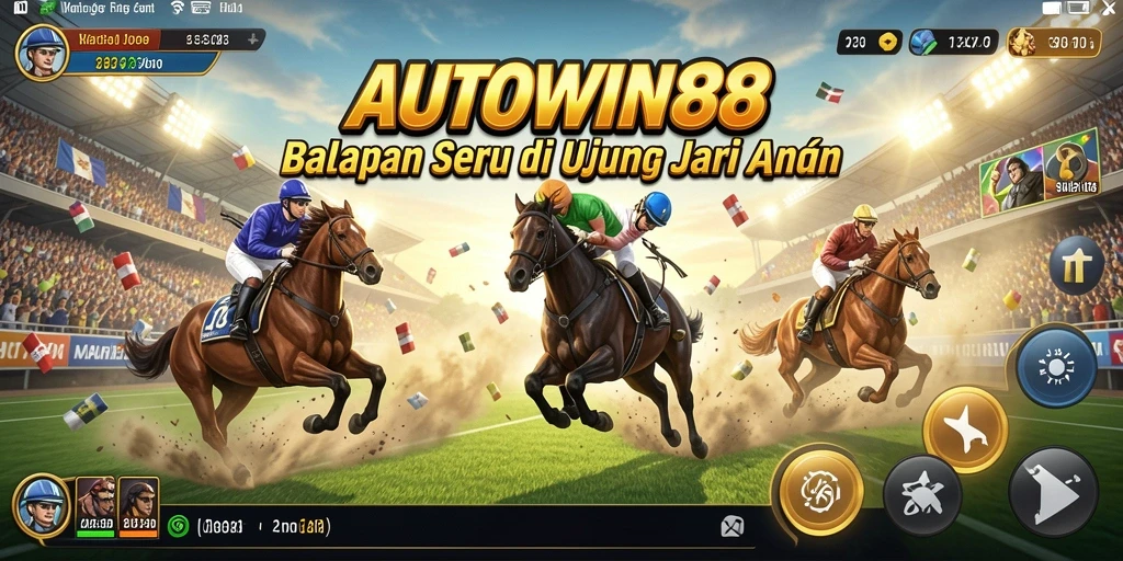 Gameplay balapan seru di AUTOWIN88 dengan mobil dan lintasan yang menantang.