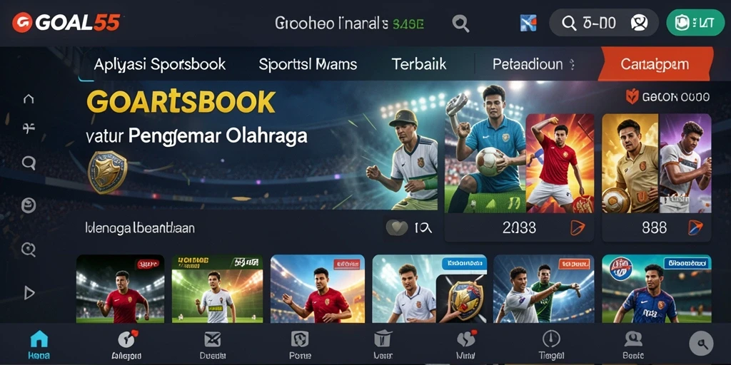 Screenshot utama GOAL55 menampilkan antarmuka taruhan olahraga yang menarik.