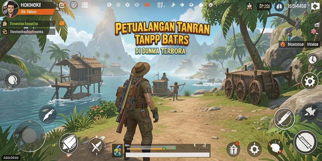 Tangkapan layar gameplay HOKIHOKI yang menampilkan petualangan di dunia terbuka.