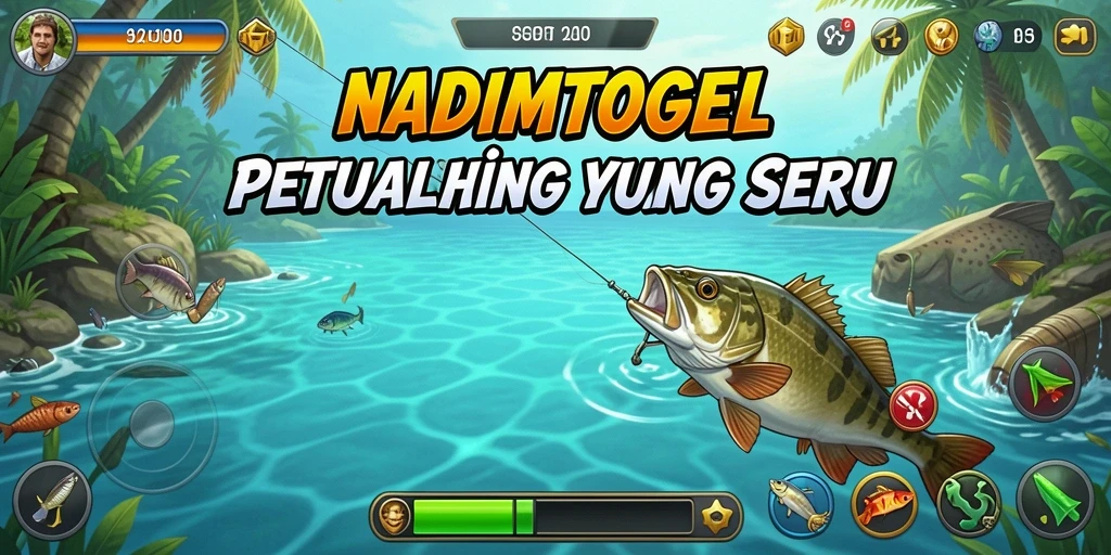 Screenshot dari gameplay NADIMTOGEL yang menampilkan aksi memancing seru.