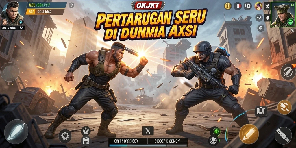 Tampilan gameplay seru OKJKT dengan pertarungan menegangkan.