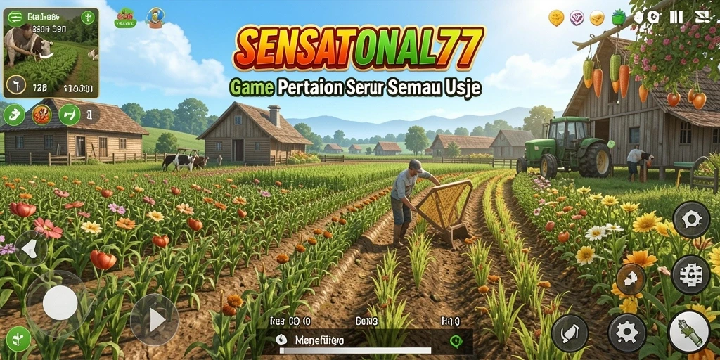 Tampilan menarik dari gameplay SENSATIONAL77 yang penuh warna dan aktivitas pertanian.