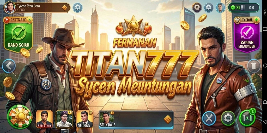 Screenshot gameplay <strong>TITAN777</strong> menampilkan aksi seru dalam membangun kerajaan bisnis.