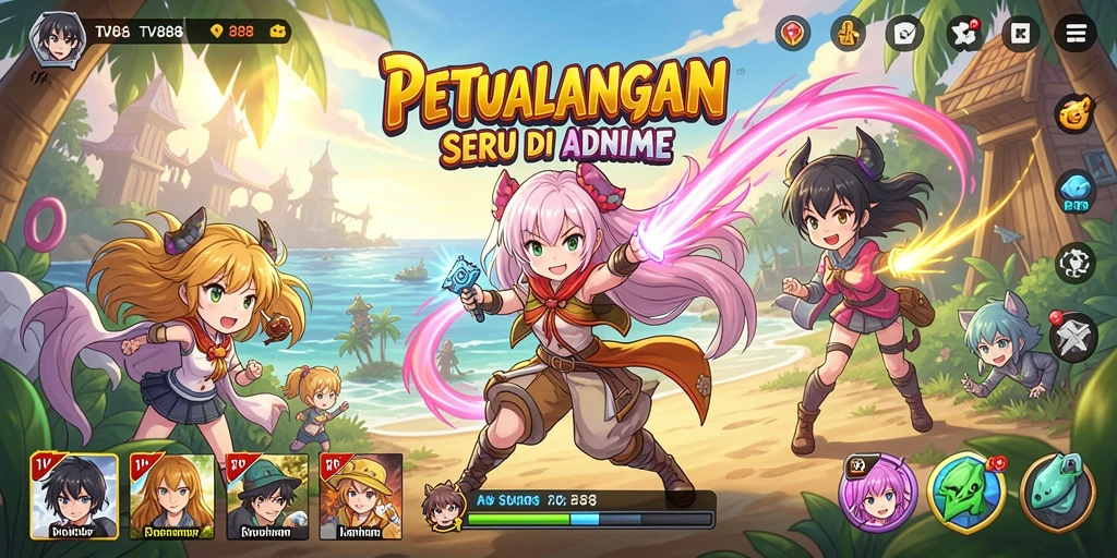 Tampilan gameplay yang memukau dengan karakter anime ikonik.